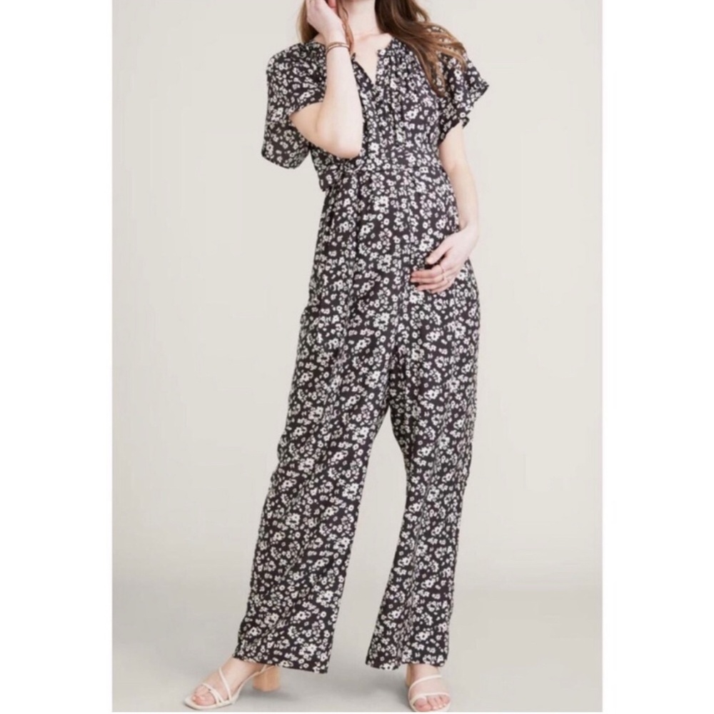 EUC Hatch The Regina Black Floral Jumpsuit Silk Blend Size Medium